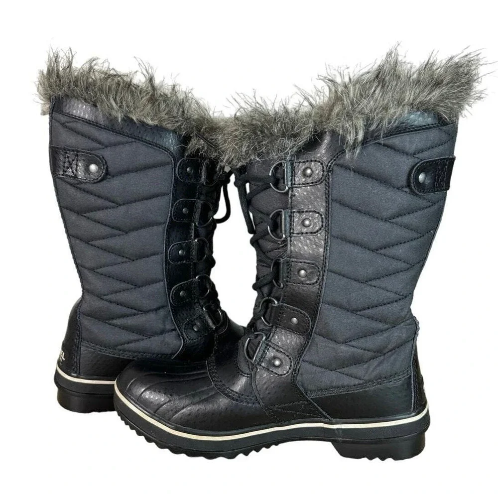 Sorel Boots Womens 6.5 Black Tofino II Faux Fur Lined‎ Waterproof Snow Outdoors